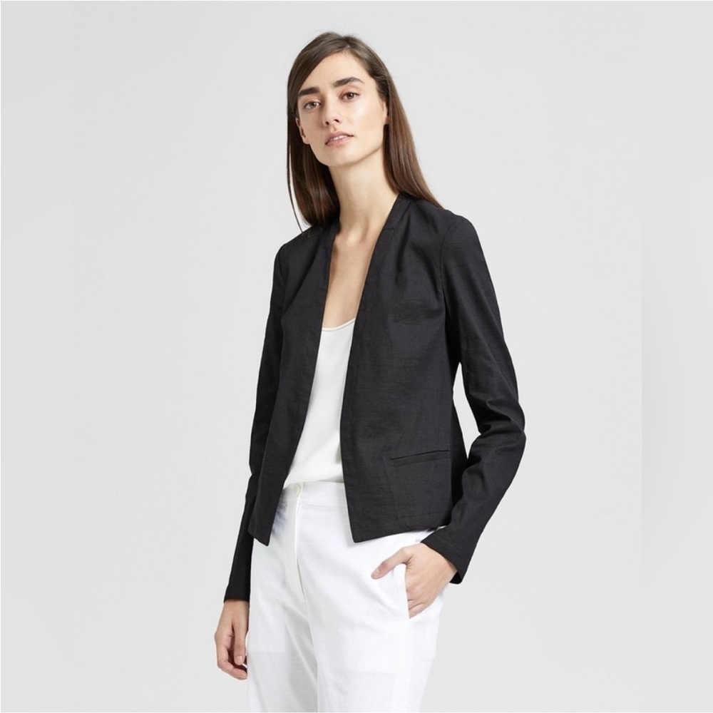 Theory Organic Crunch Linen Clean Blazer in Black Size 12